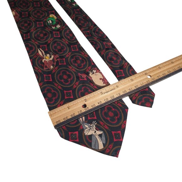 Looney Tunes 1993 Silk Tie Bugs Bunny Road Runner Marvin Foghorn Rooster Novelty - Picture 3 of 5